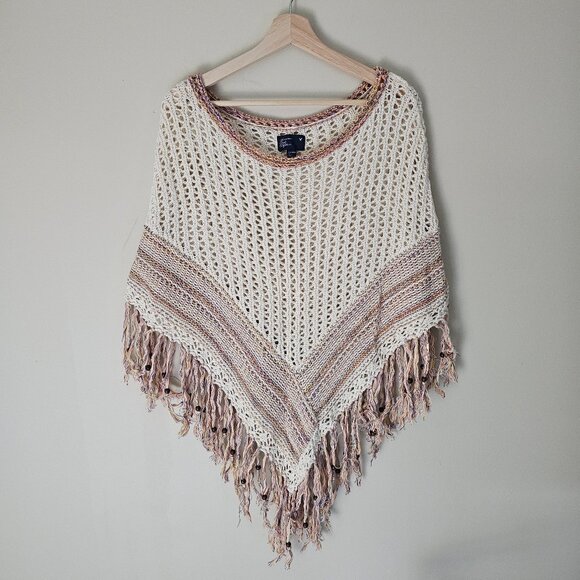 American Eagle Poncho - 2012 - Cream w/ Pink/Yellow/Blue Pattern - Sz XS-S - Picture 1 of 9